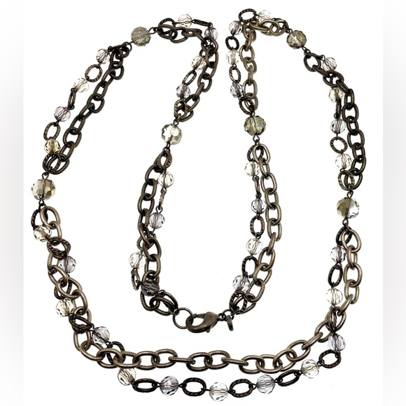 3 for $30 Loft Antiqued Silver Tone Long Doubled Linked Chain Crystal Beads - Picture 6 of 7